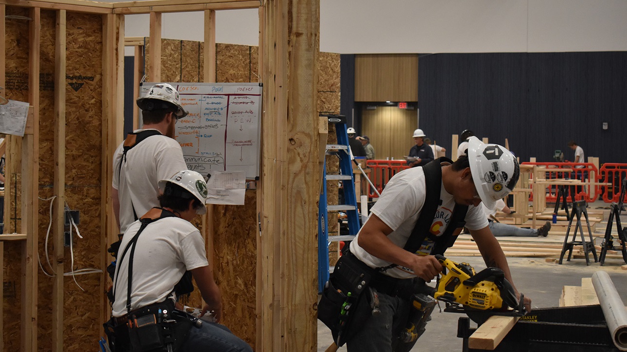 Students work on construction projects at the Colorado Skills USA competition